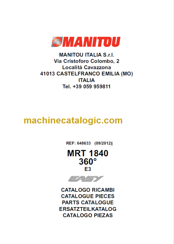 Manitou MRT 1840-360 Easy - E3 PARTS CATALOGUE