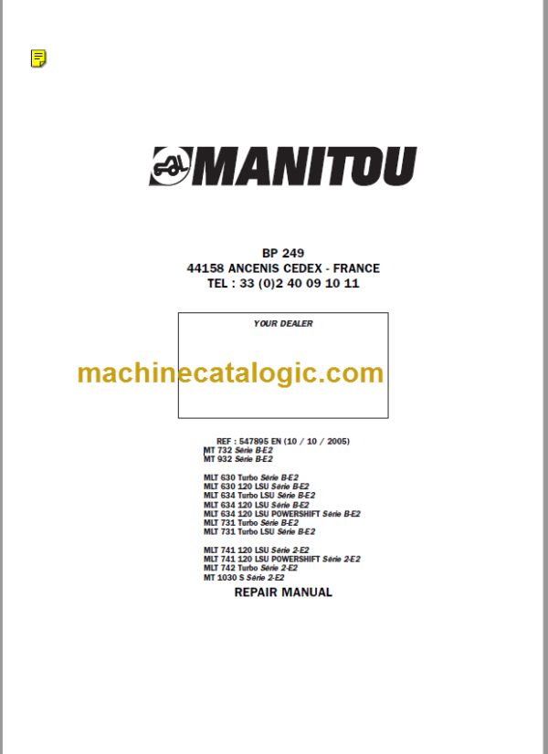 Manitou MLT 741 S 2-E2 Repair Manual