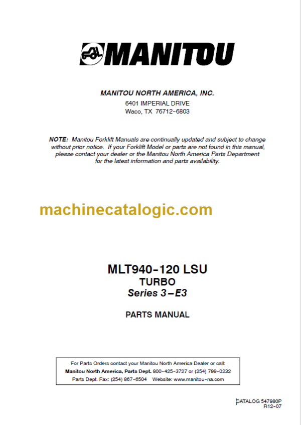 Manitou MLT940-120 LSU TURBO Series 3-E3 PARTS MANUAL