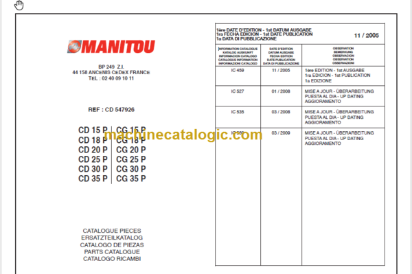 MANITOU CD 20P-CG 20P PARTS CATALOGUE