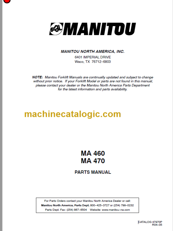 MANITOU MA 470 PARTS MANUAL