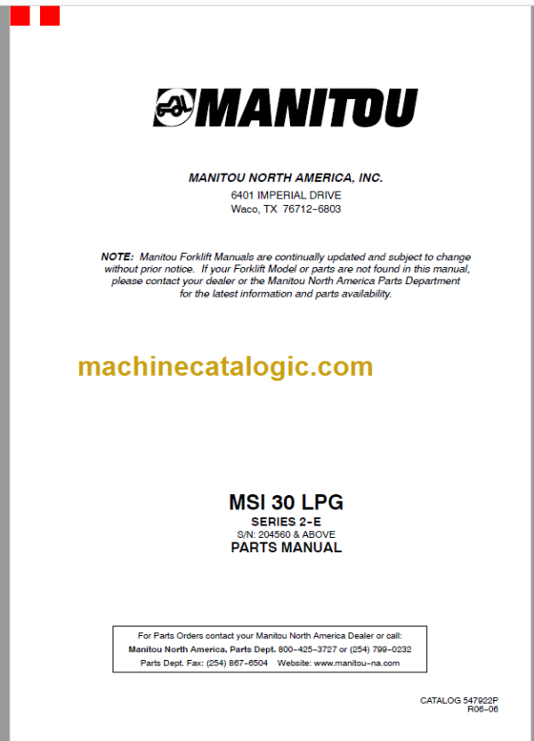 MANITOU MSI 30 LPG S2E PARTS MANUAL