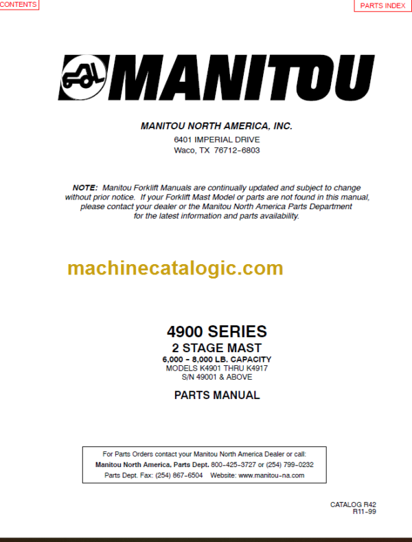 MANITOU 4900 Series Parts Manual