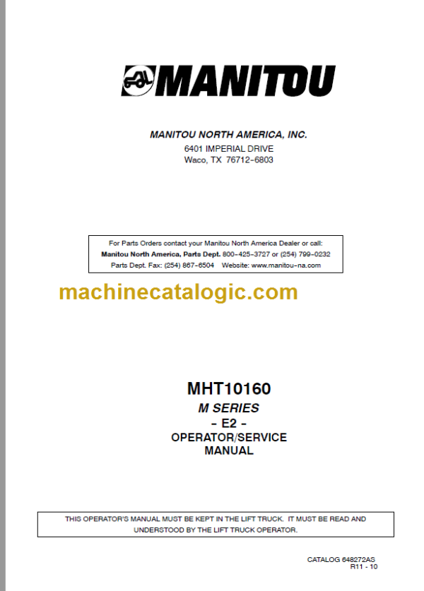 Manitou MHT10160 M SERIES OPERATOR SERVICE MANUAL