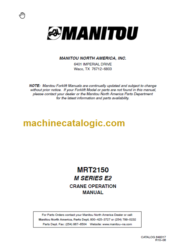 Manitou MRT 2150 M SERIES E2 CRANE OPERATION MANUAL