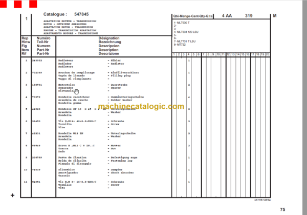 Manitou MLT 634 PARTS MANUAL