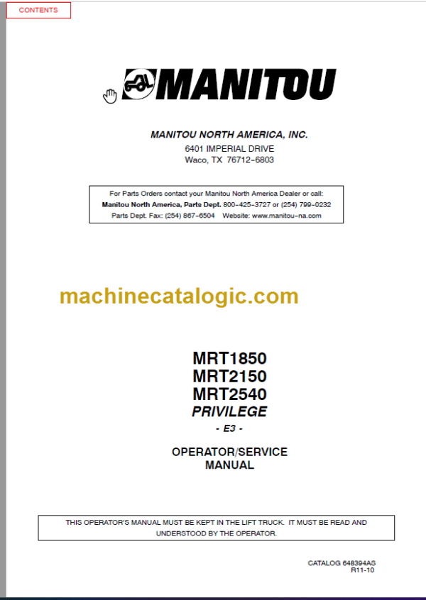 Manitou MRT 2150 PRIVILEGE E3 SERVICE MANUAL