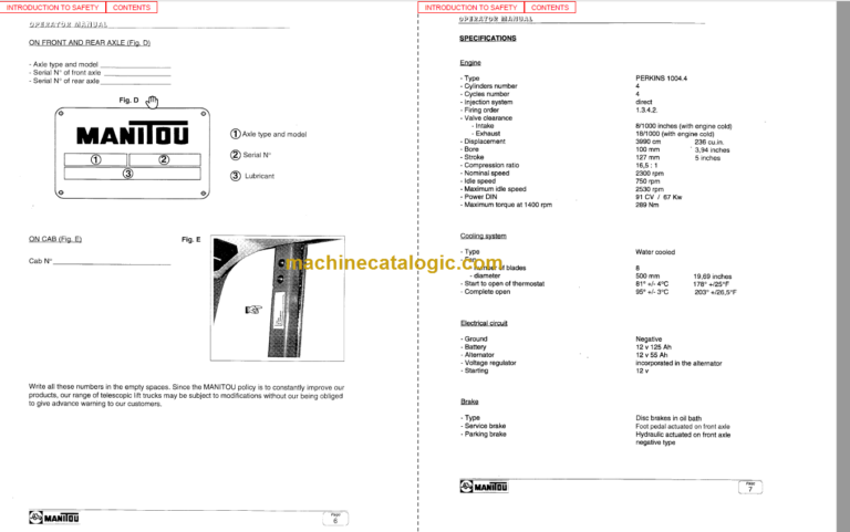 Manitou MVT 1330 L OPERATOR SERVICE MANUAL