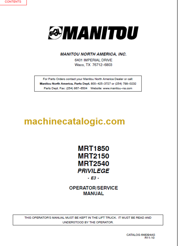 Manitou MRT 2540 PRIVILEGE E3 SERVICE MANUAL