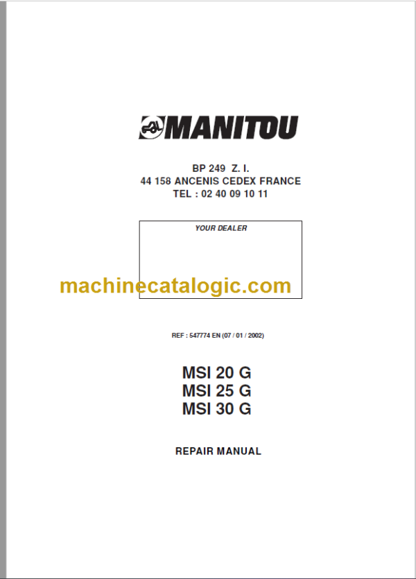 MANITOU MSI 20 G REPAIR MANUAL