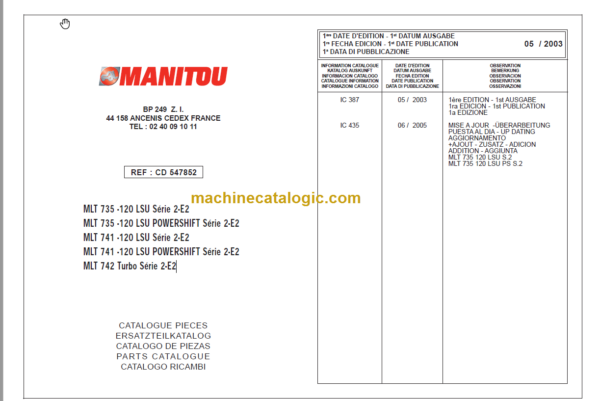 Manitou MLT 735 Serie2-E2 Parts Catalogue