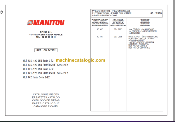 Manitou MLT 741 Serie2-E2 Parts Catalogue