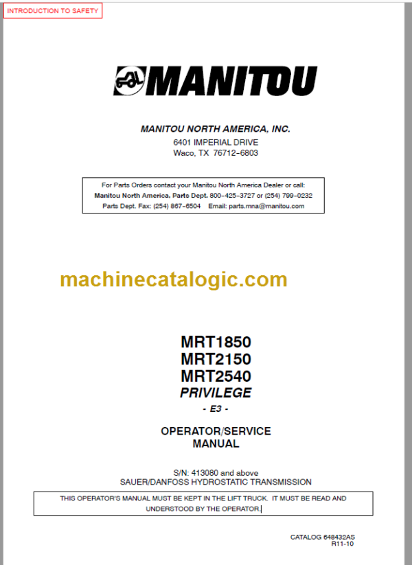 Manitou MRT 2150 PRIVILEGE E3 SERVICE MANUAL