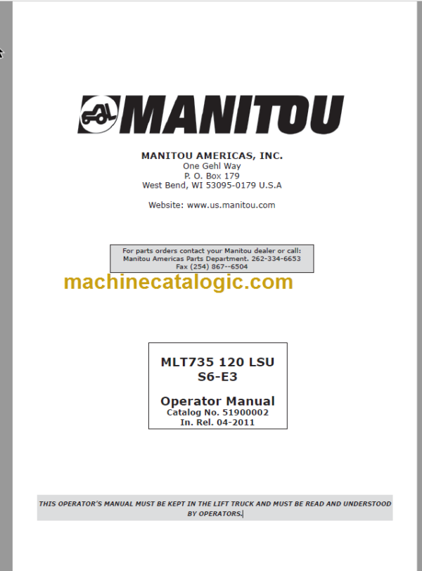 Manitou MLT735 120 LSU S6-E3 Operator Manual