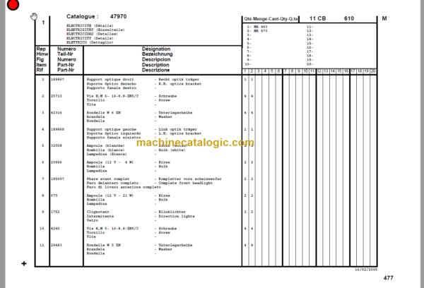 MANITOU MA 470 PARTS MANUAL