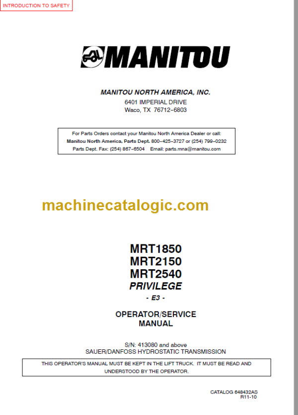 Manitou MRT 2540 PRIVILEGE E3 SERVICE MANUAL