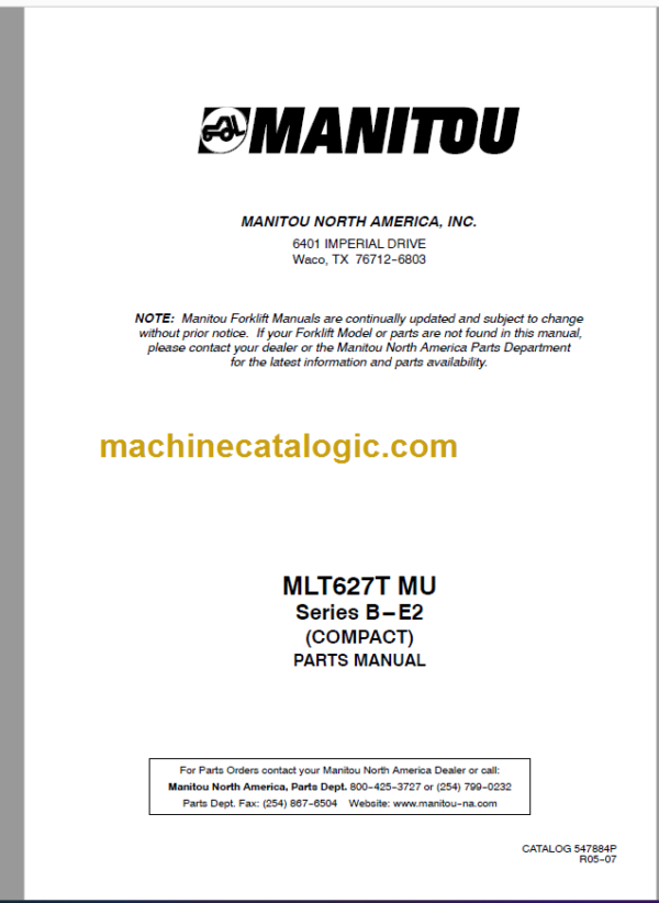 Manitou MLT 627T MU Series B-E2 (COMPACT) PARTS MANUAL