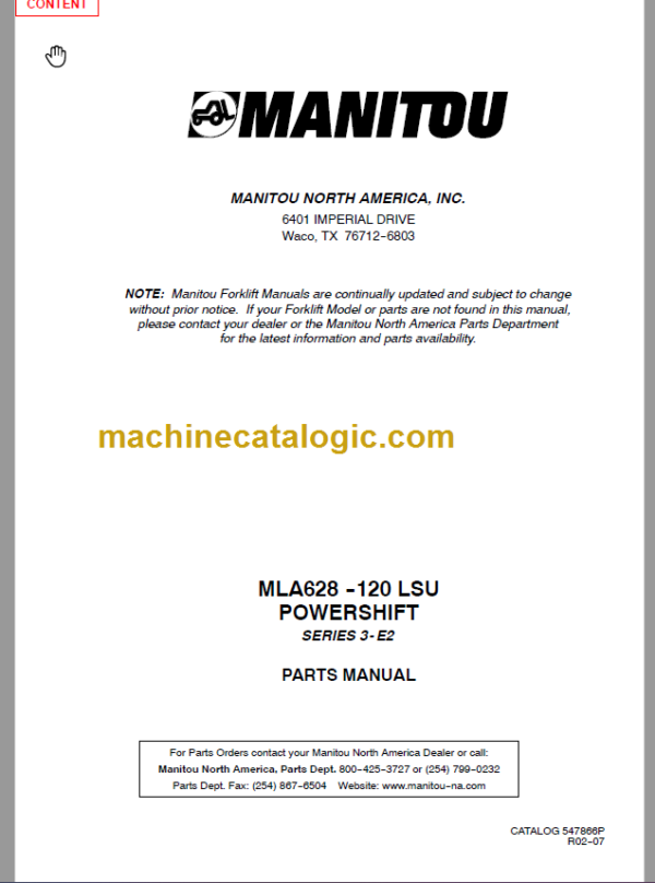 Manitou MLA 628 LSU SERIES 3-E2 PARTS MANUAL