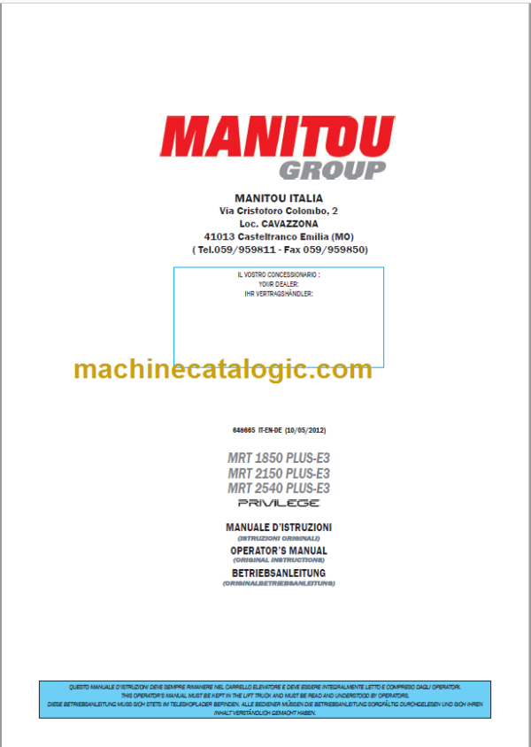 Manitou MRT 2540 PLUS-E3 OPERATOR’S MANUAL