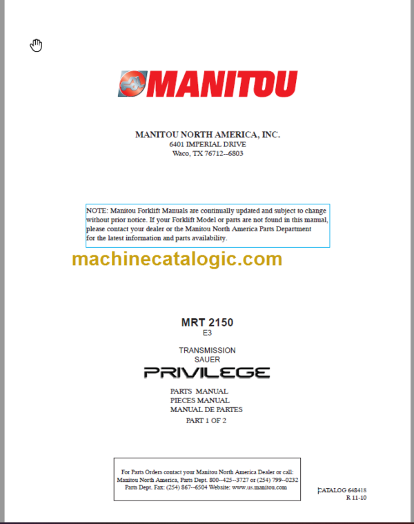 Manitou MRT 2150 E3 PRIVILEGE PARTS MANUAL