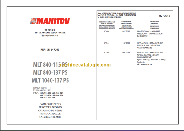 Manitou MLT 1040-137 PS PARTS CATALOGUE