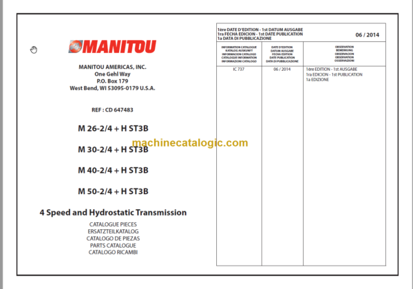 MANITOU M 26-4 + H ST3B PARTS CATALOGUE