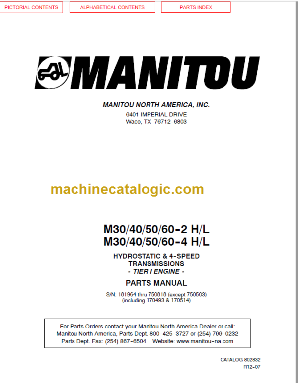 MANITOU M30-40-50 4 H L TIER I PARTS MANUAL