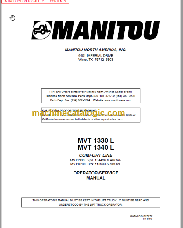 Manitou MVT 1340 L OPERATOR SERVICE MANUAL