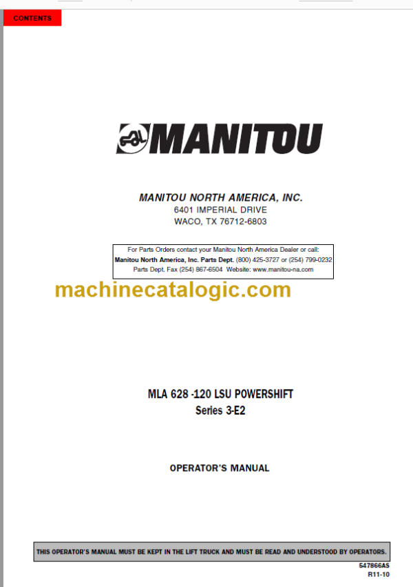 Manitou MLA 628 Series 3-E2 OPERATOR'S MANUAL