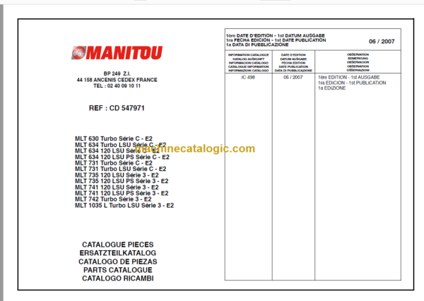 Manitou MLT 742 Turbo S3 E2 PARTS CATALOGUE