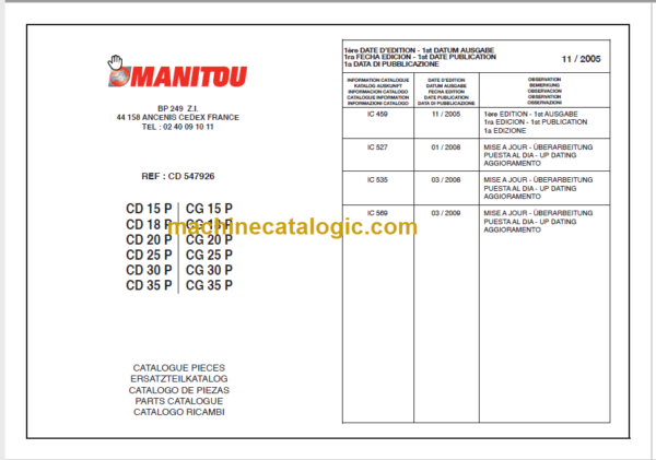 MANITOU CD 25P-CG 25P PARTS CATALOGUE