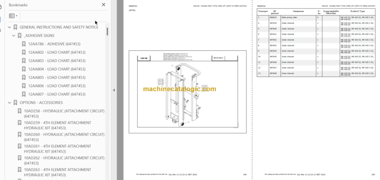 MANITOU ME 425 S2 PARTS CATALOGUE