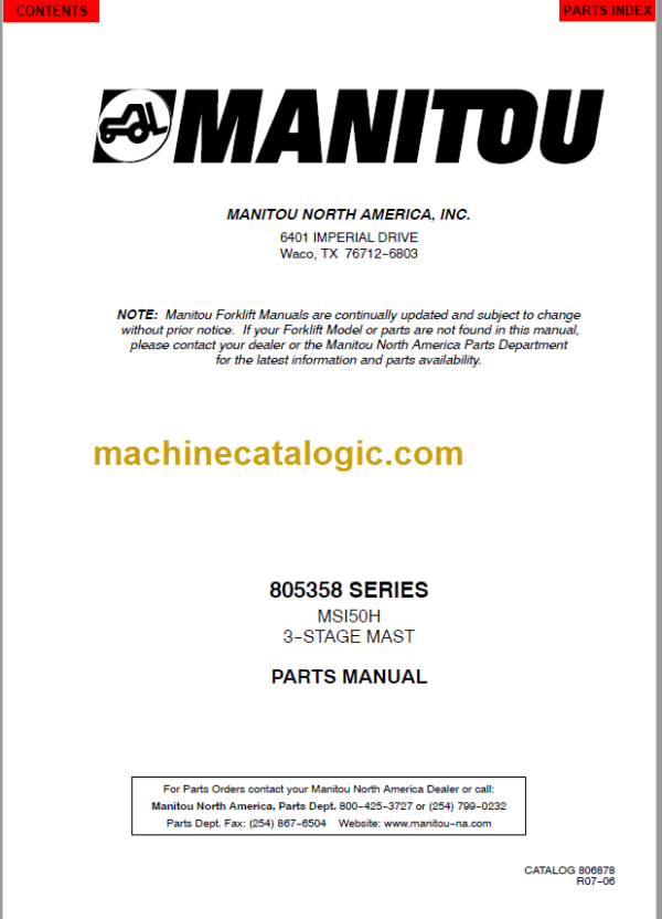 MANITOU 805358 Series Parts Manual