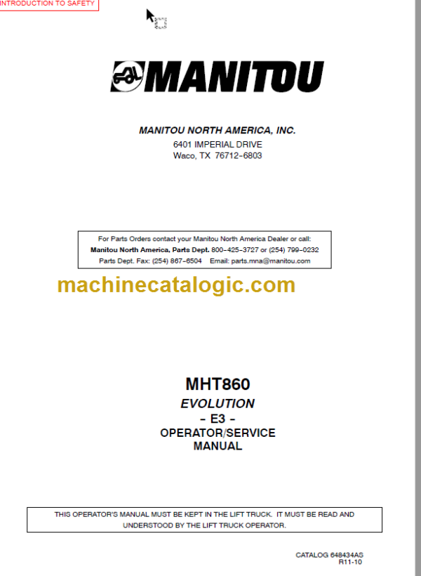 Manitou MHT 860 EVOLUTION E3 SERVICE MANUAL