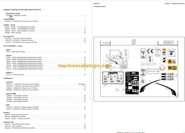 MANITOU ME 425 80V S3 US PARTS CATALOGUE