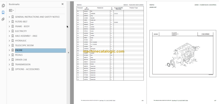 Manitou MLT 845 100D H LSU ST3B S1 PARTS CATALOGUE