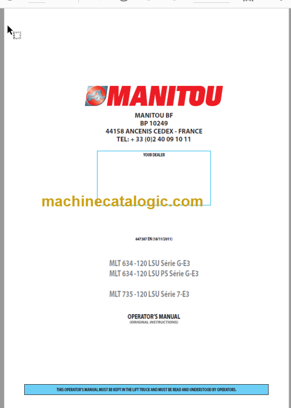 Manitou MLT 634 -LSU S G-E3 Operator's Manual