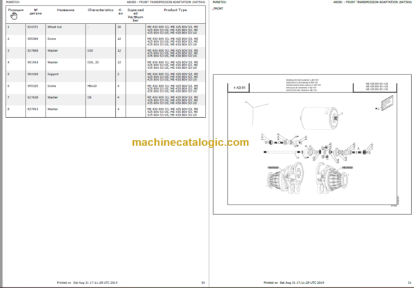 MANITOU ME 425 80V S3 US PARTS CATALOGUE