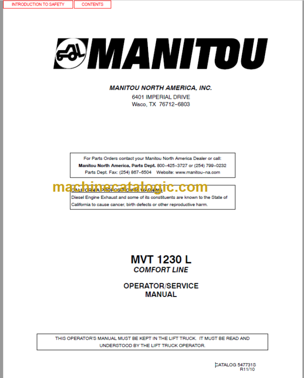 Manitou MVT 1230 L COMFORT LINE SERVICE MANUAL