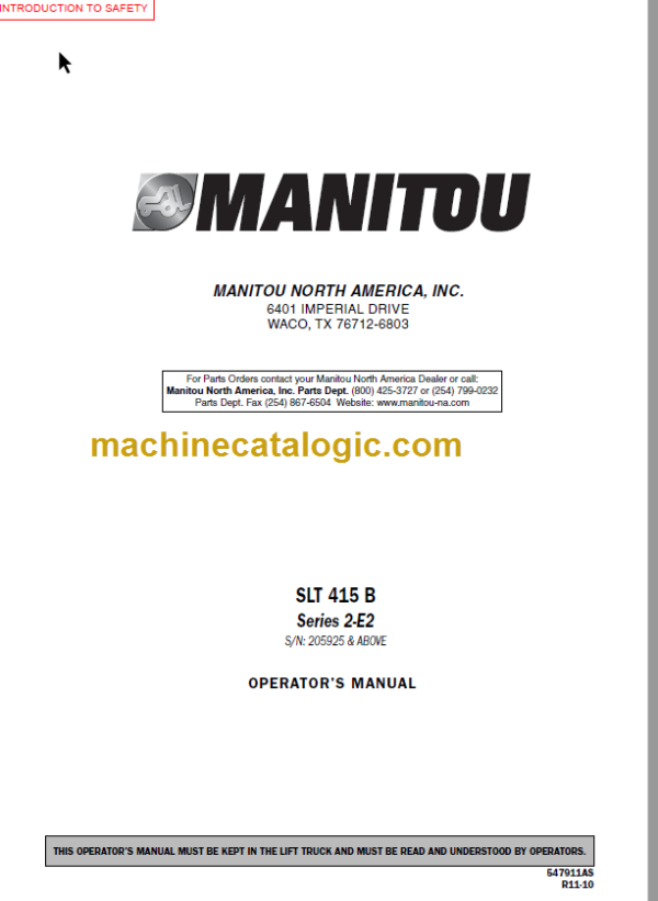 Manitou SLT 415 B S2-E2 OPERATOR'S MANUAL