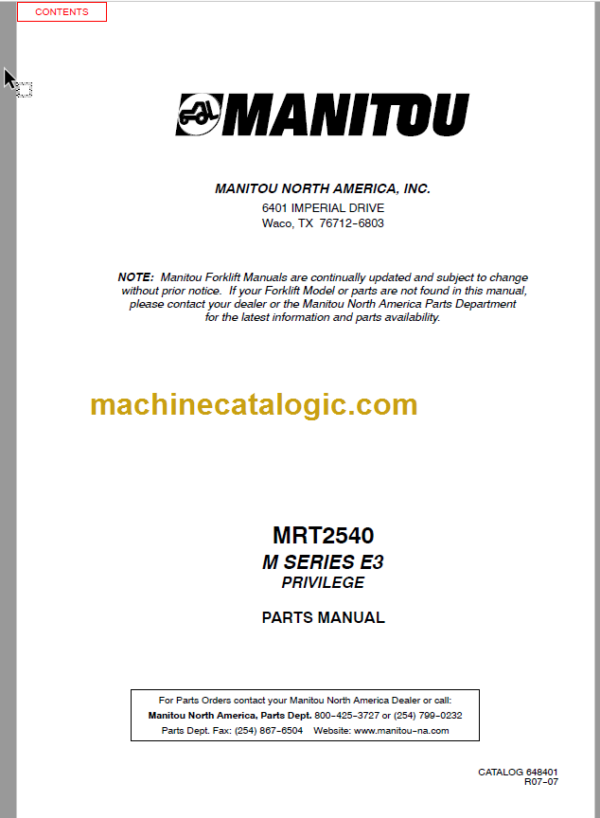 Manitou MRT 2540 - E3 M SERIES E3 PARTS MANUAL