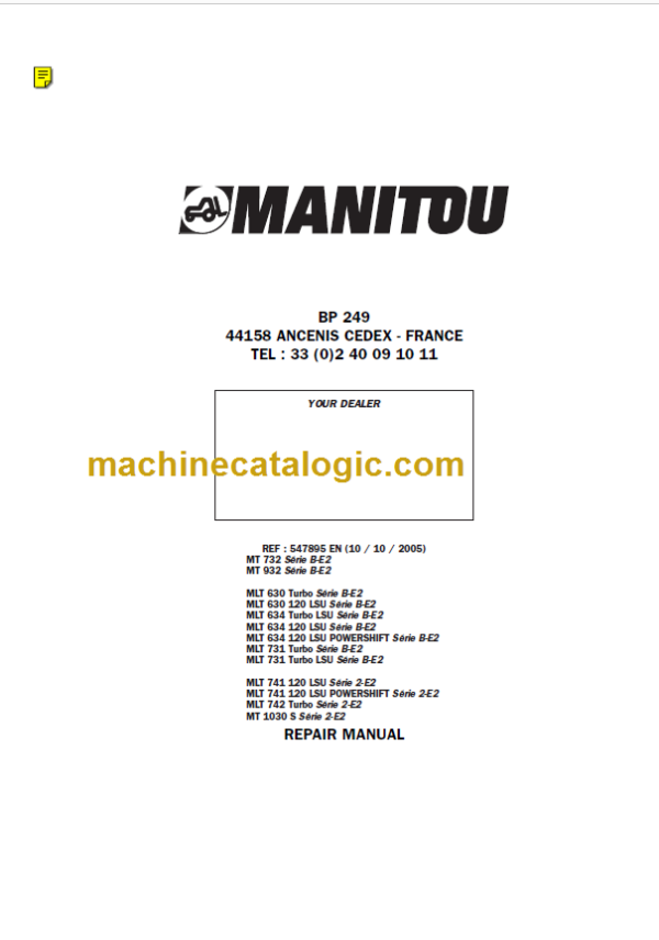 Manitou MLT 742 Turbo Série 2-E2 Repair Manual