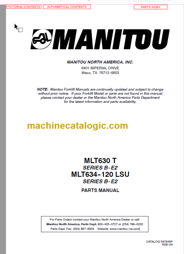 Manitou MLT 630 T SERIES B-E2 PARTS MANUAL