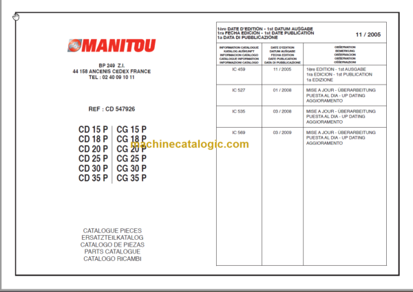 MANITOU CD 30P-CG 30P PARTS CATALOGUE