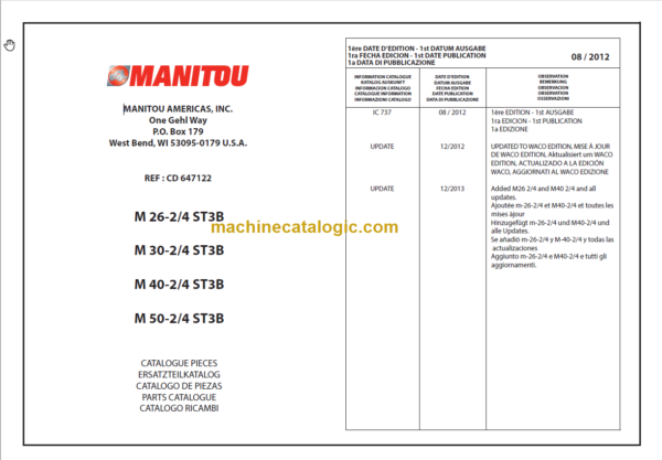 MANITOU M 26-4 ST3B PARTS CATALOGUE