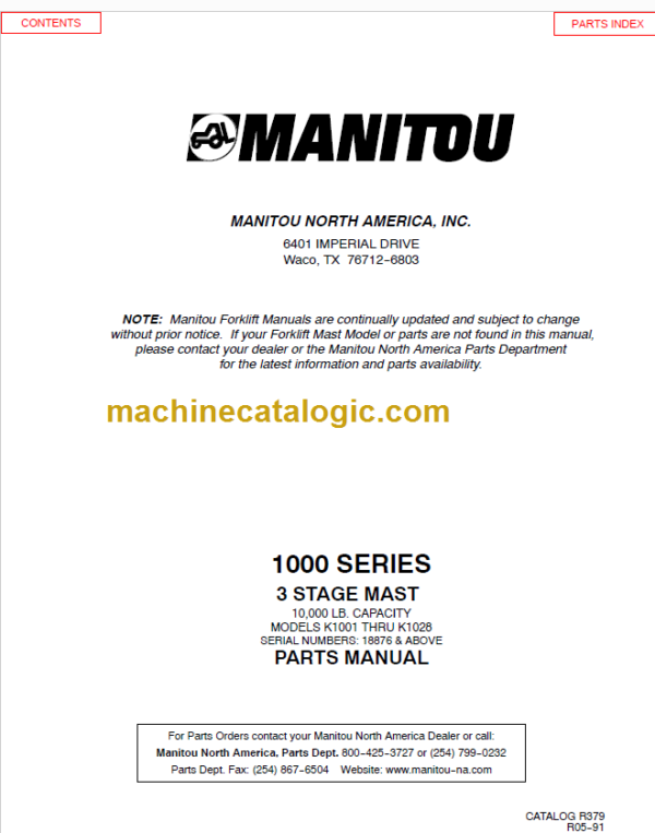 MANITOU 1000 Series Parts Manual