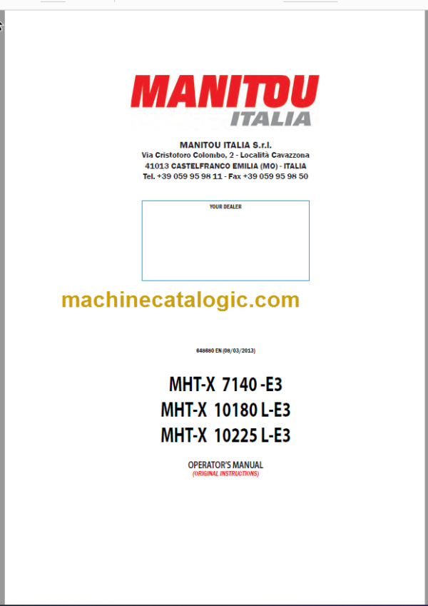 Manitou MHT-X 7140 -E3 OPERATOR’S MANUAL