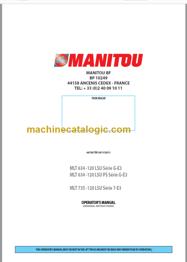 Manitou MLT 735 LSU S 7-E3 Operator's Manual