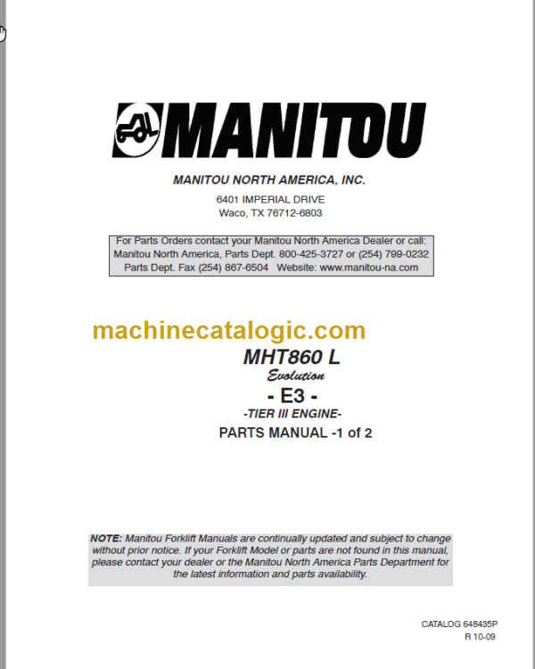 Manitou MHT 860L E3 TIER III ENGINE PARTS MANUAL