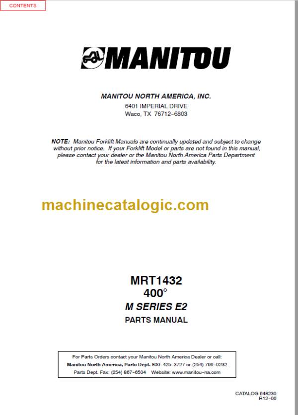 Manitou MRT 1432 400° M SERIES E2 PARTS MANUAL